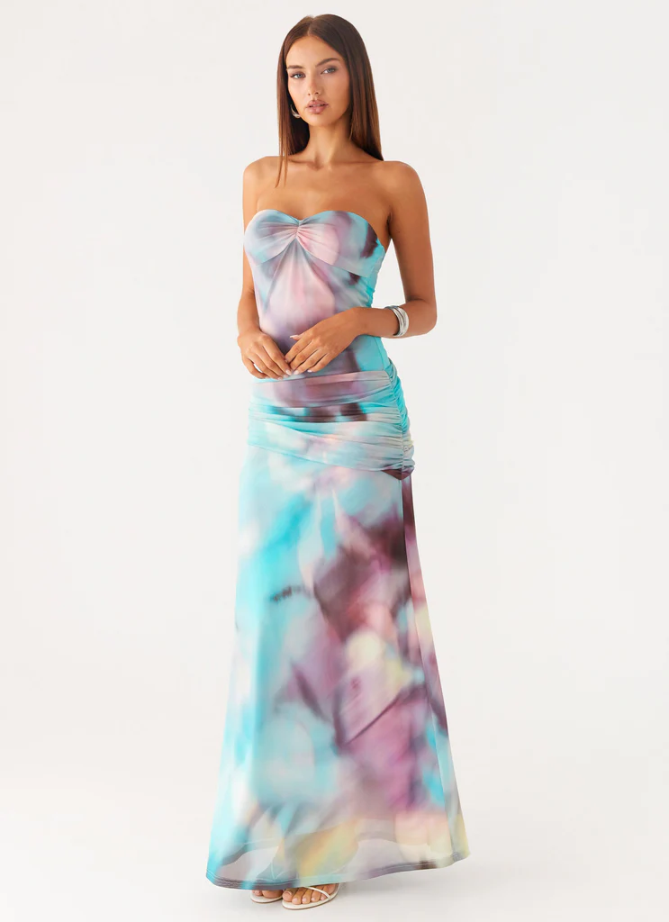 Robe maxi en maille Isle Escape - Éclaboussure marine