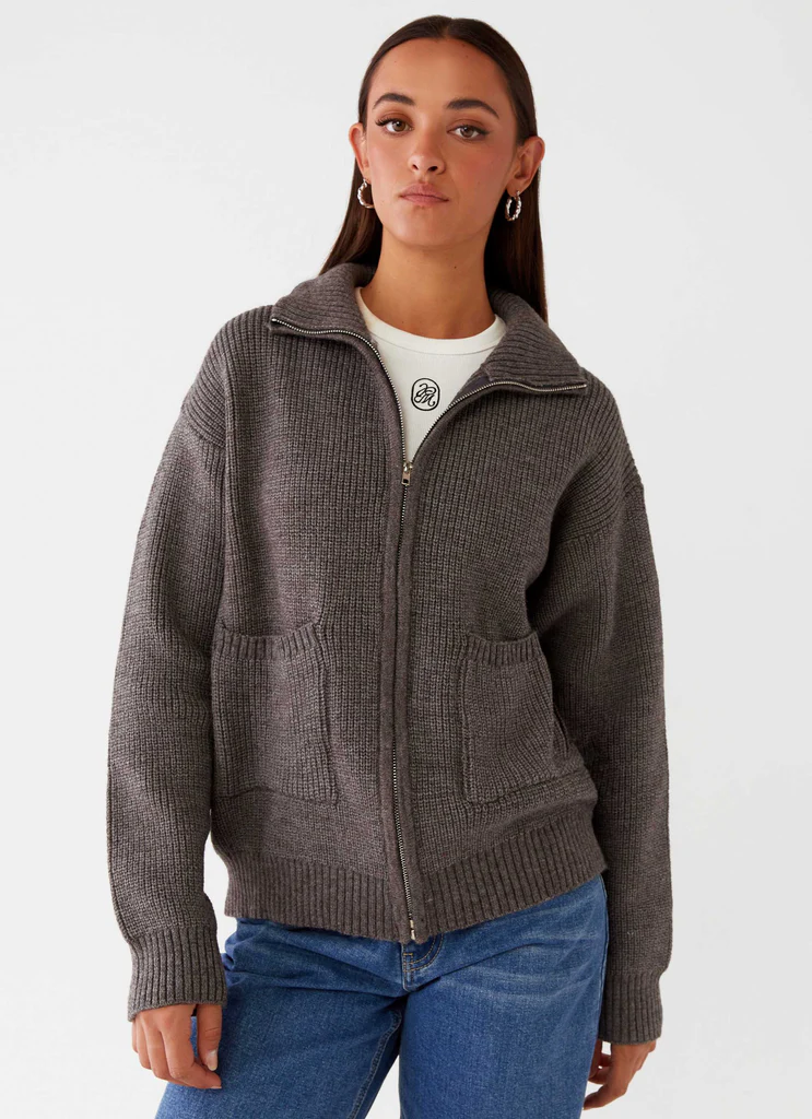 Cardigan oversize à fermeture éclair Common Ground - Charbon