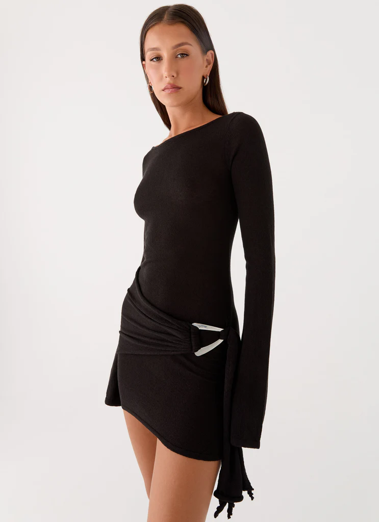 Robe Mini Wrap Manches Longues Niella - Noir
