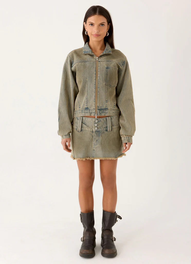 Mini-short en denim à taille basse Roman - Lavage vintage tan