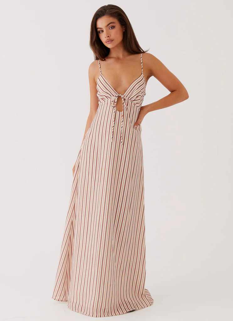Robe maxi en lin Flora - Rayures passionfruit