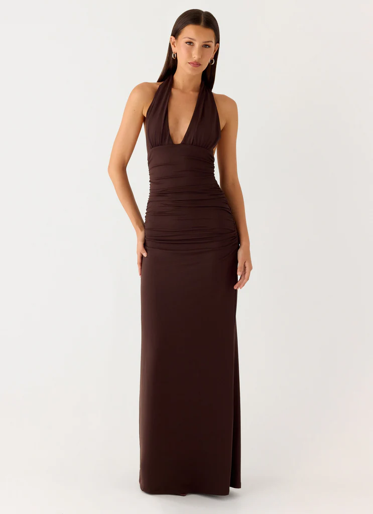 Robe maxi à bretelles Ilaria - Chocolat