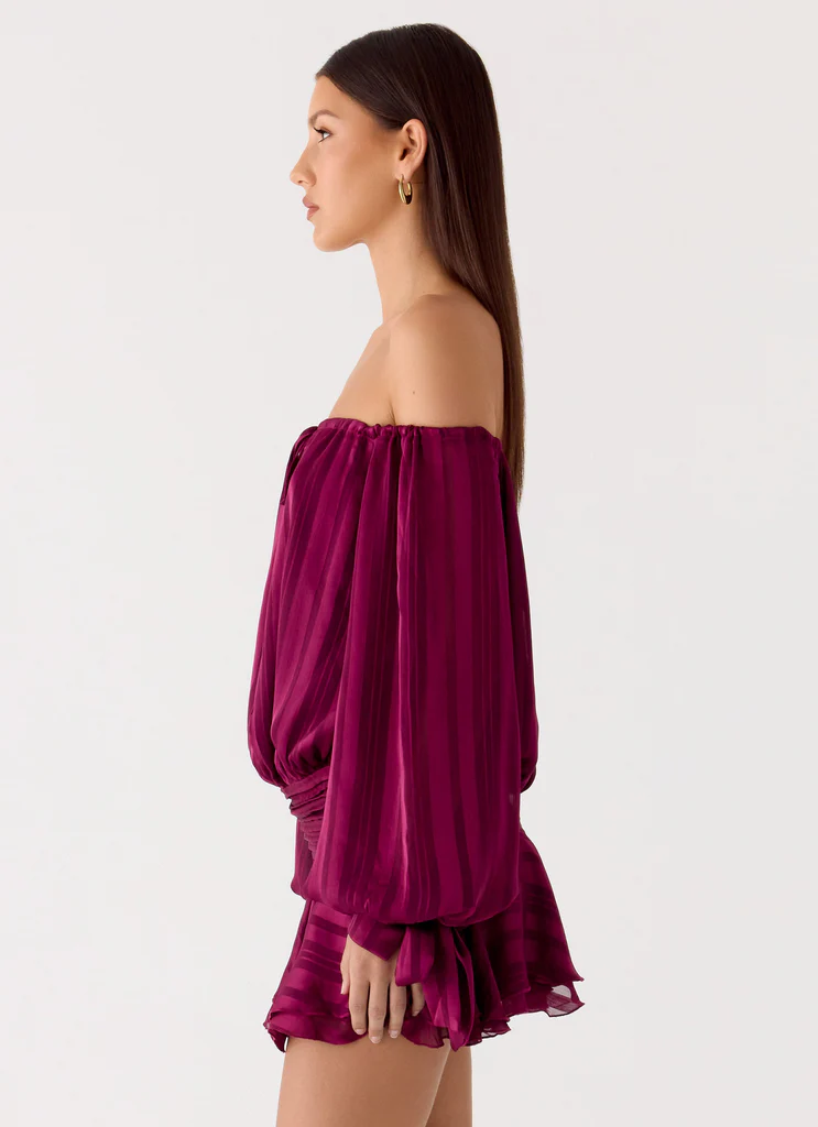 Robe Mini à Manches Ballon Eira - Prune