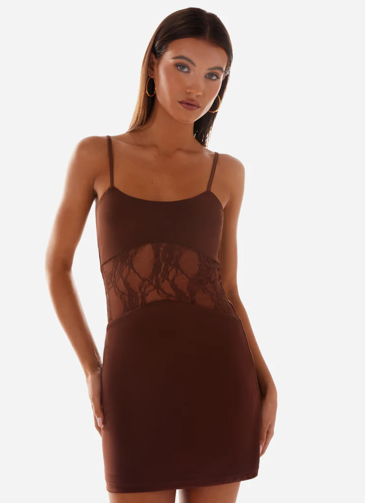 Robe Mini en Dentelle Jordanna - Chocolat