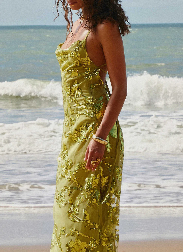 Robe maxi à paillettes Havana – Lime Robe maxi à paillettes Havana - Lime