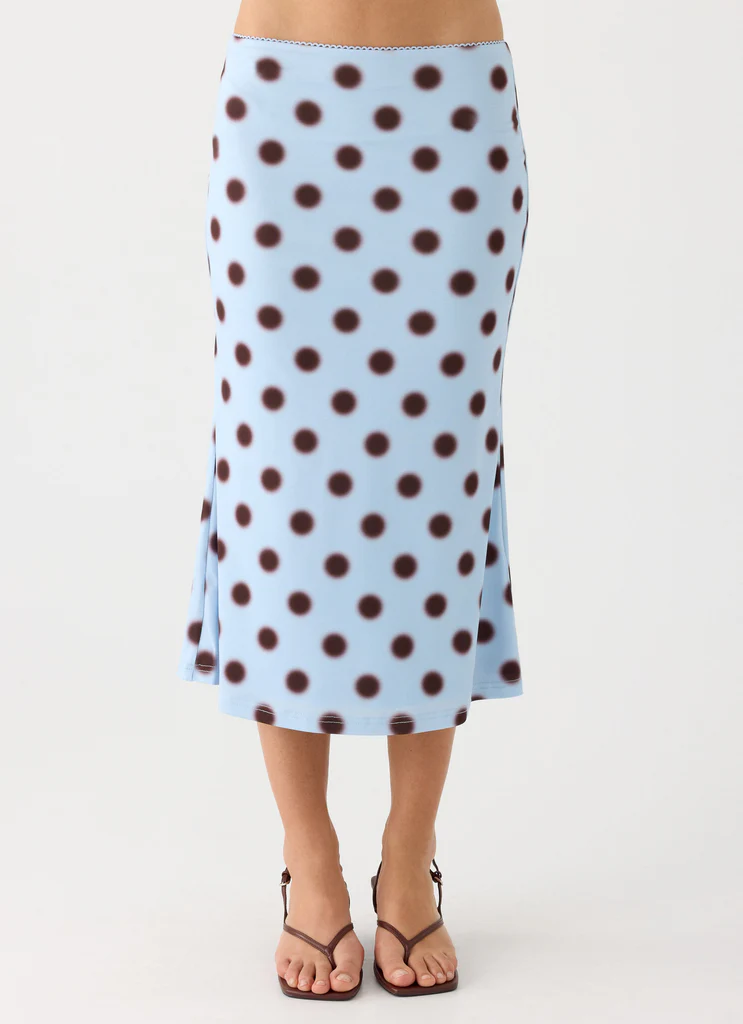 Jupe Midi à Taille Basse Bahama - Pointillé Bleu Mocha