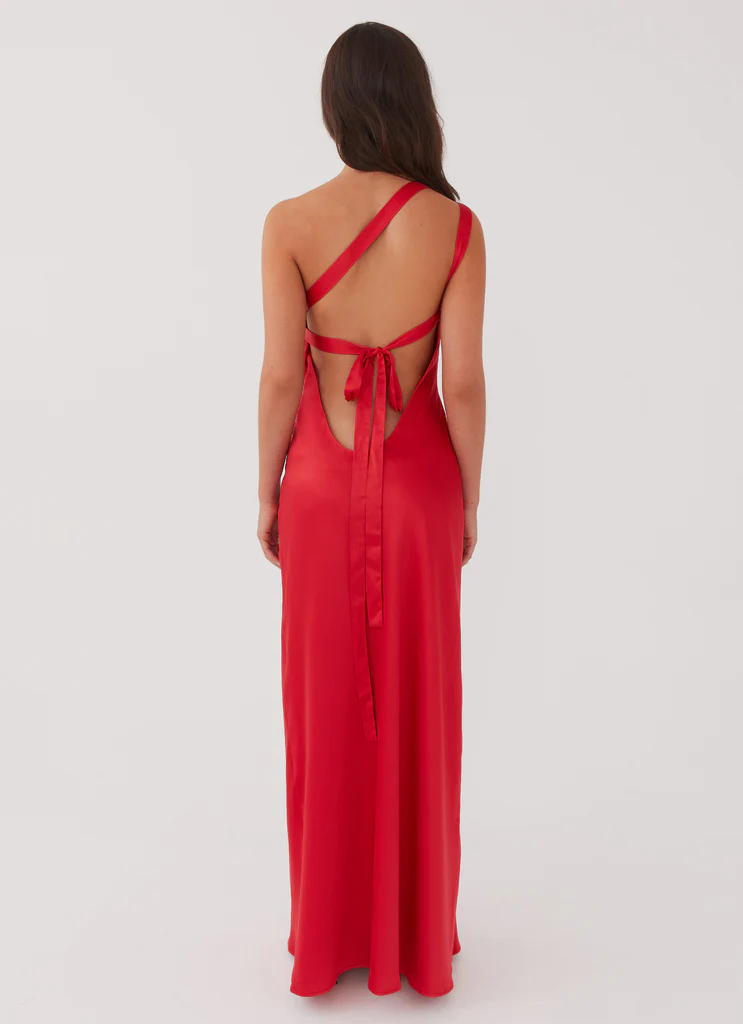 Robe Maxi à Épaule Unique Delancy - Rouge Rouge