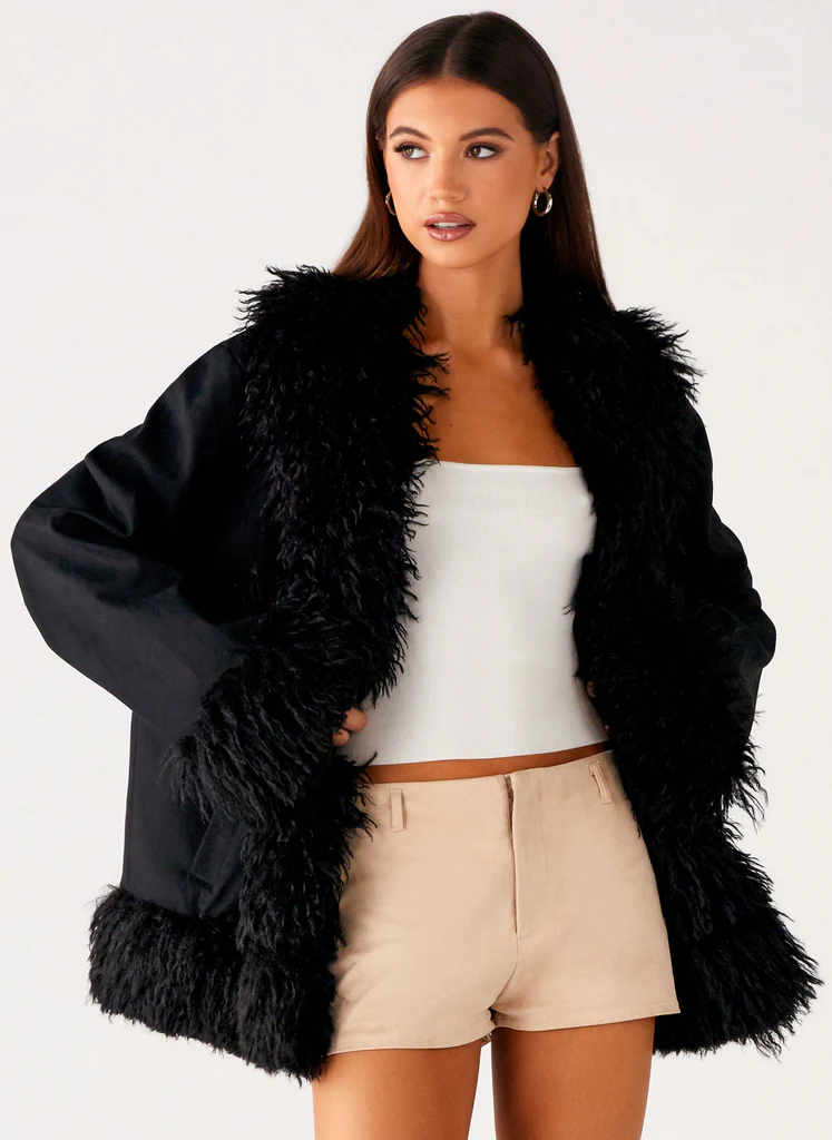 Veste avec bordure en fausse fourrure Carmelita - Noir