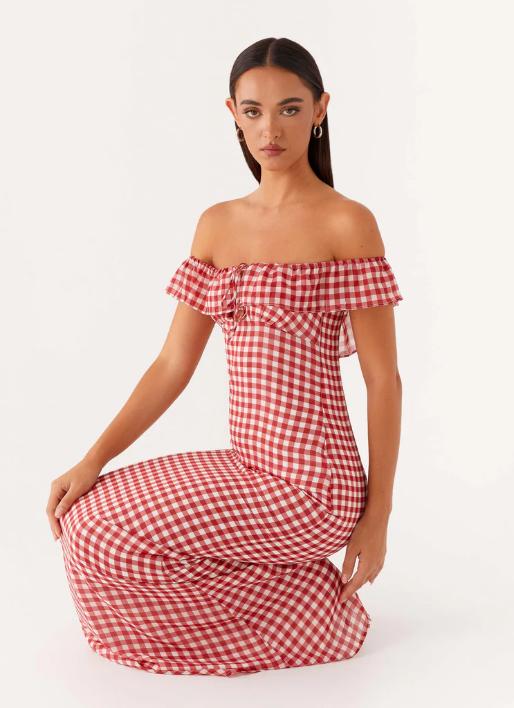 Robe Maxi Cherry Écarlate - Carreaux Rouges