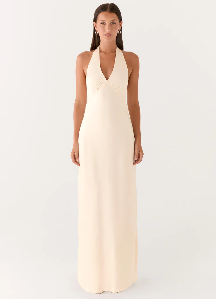 Robe maxi satin Triste cœur - Perle