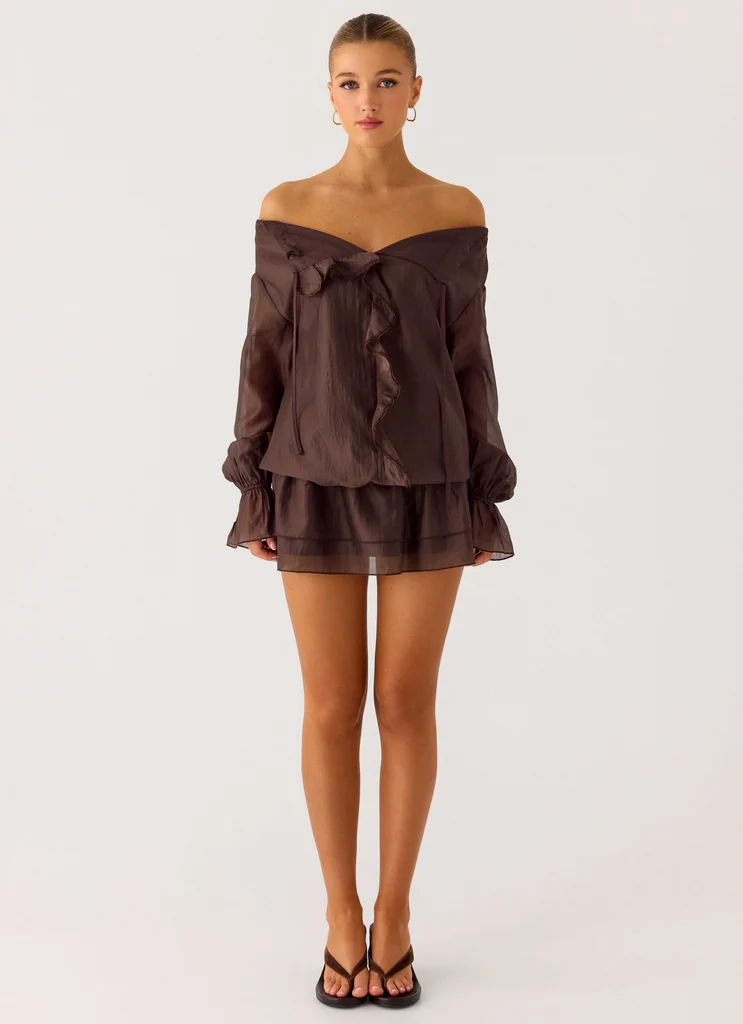 Robe Mini à Taille Basse Elris - Chocolat Froid
