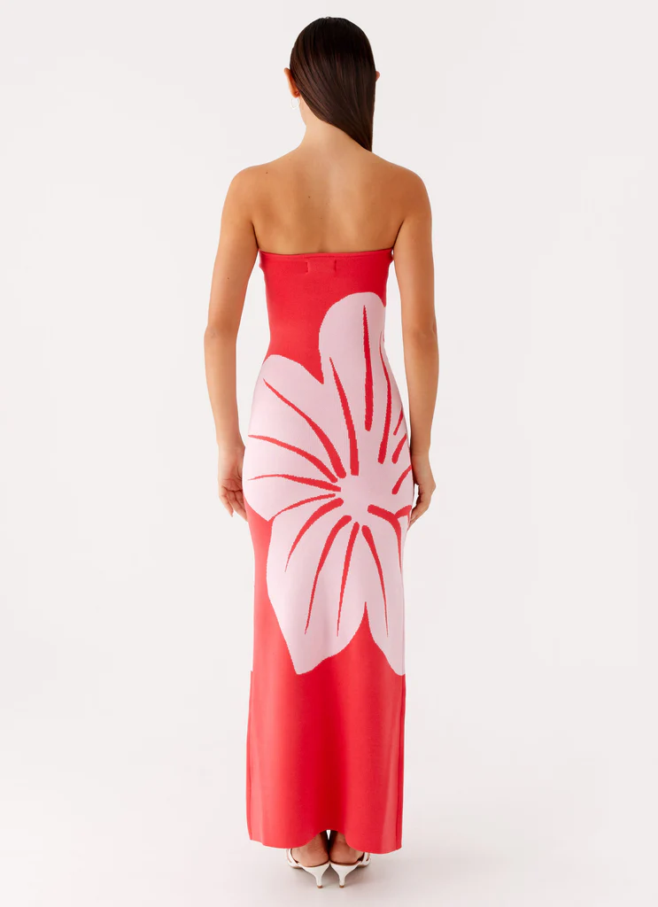 Robe maxi tricot sans bretelles Jala – Floral rouge Robe maxi tricot sans bretelles Jala - Floral rouge