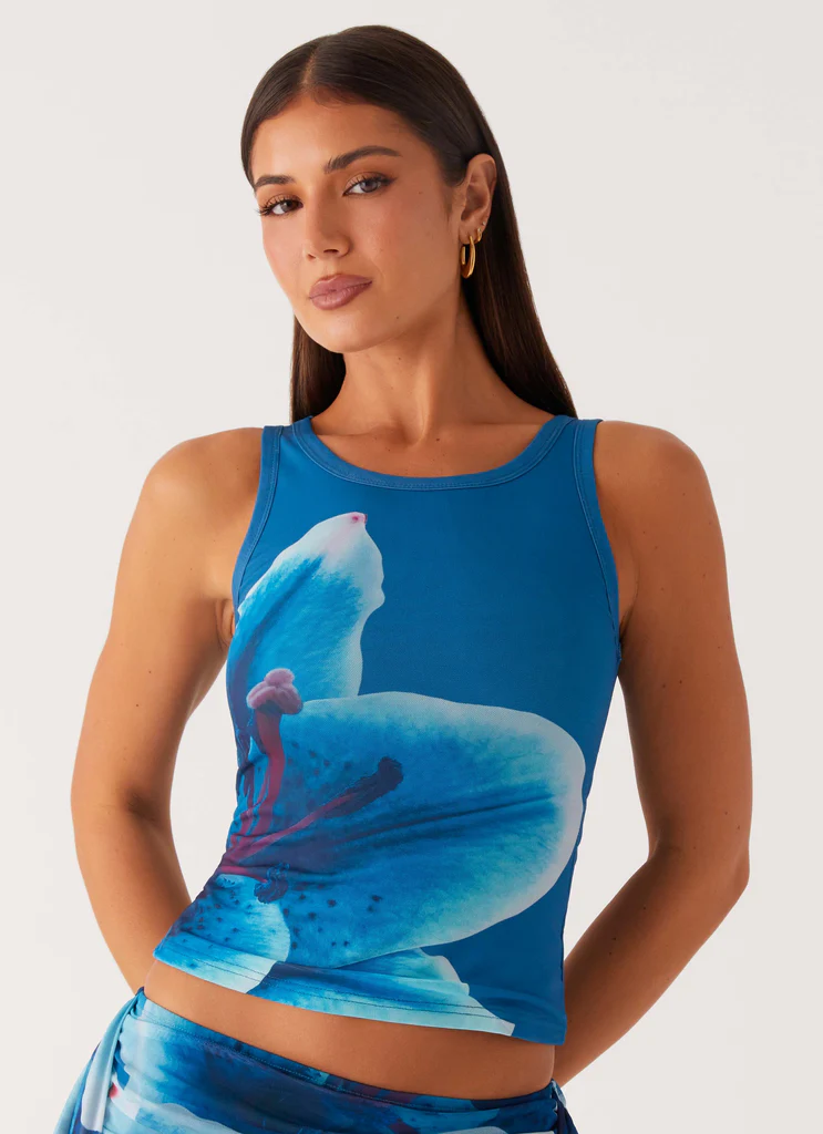 Edera Tank - Floral Turquoise