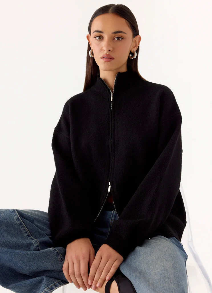 Veste en tricot à fermeture Éclair Davy - Noir