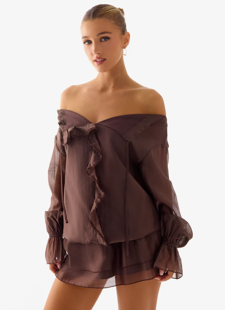 Robe Mini à Taille Basse Elris - Chocolat Froid