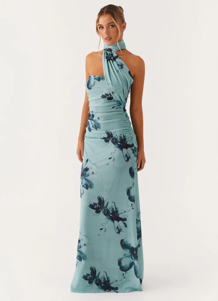 Robe Maxi Songbird - Fleurs Bleu Noir