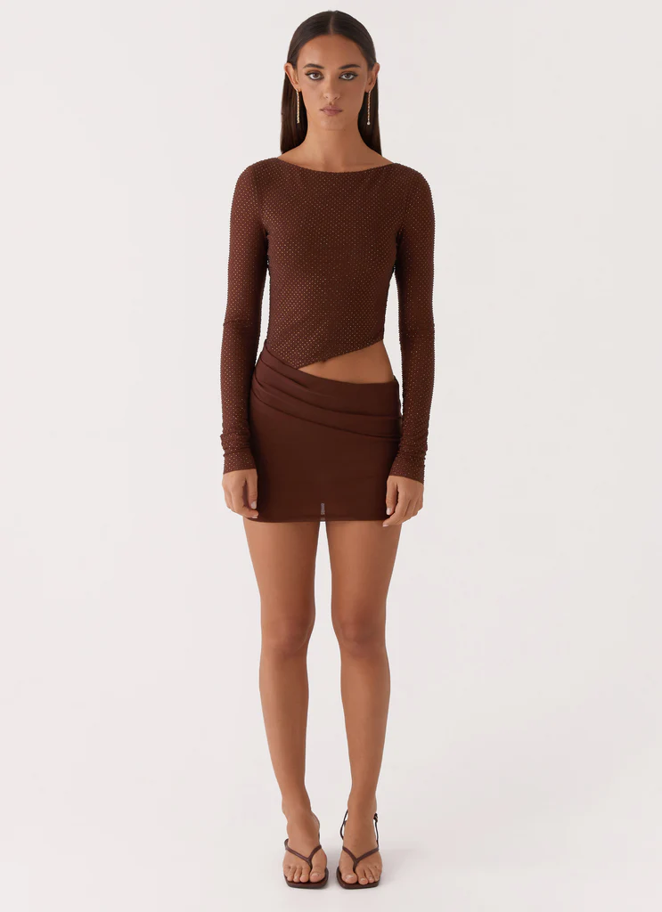 Robe Mini à Paillettes Catch The Night - Chocolat