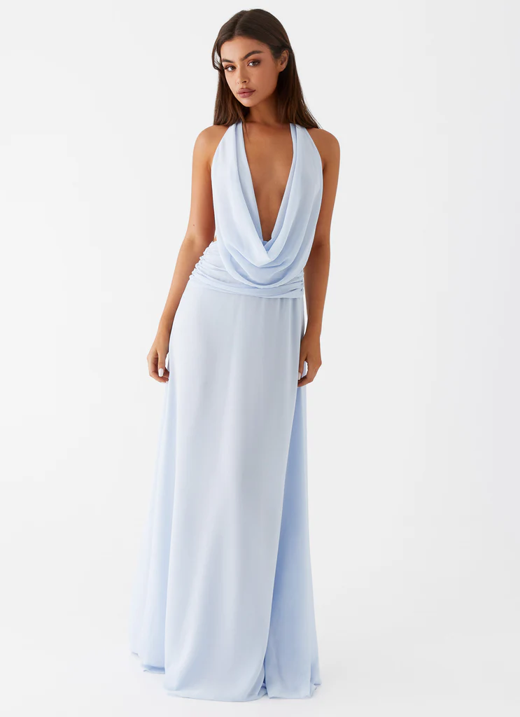 Robe maxi en mousseline Elysia - Bleu bébé