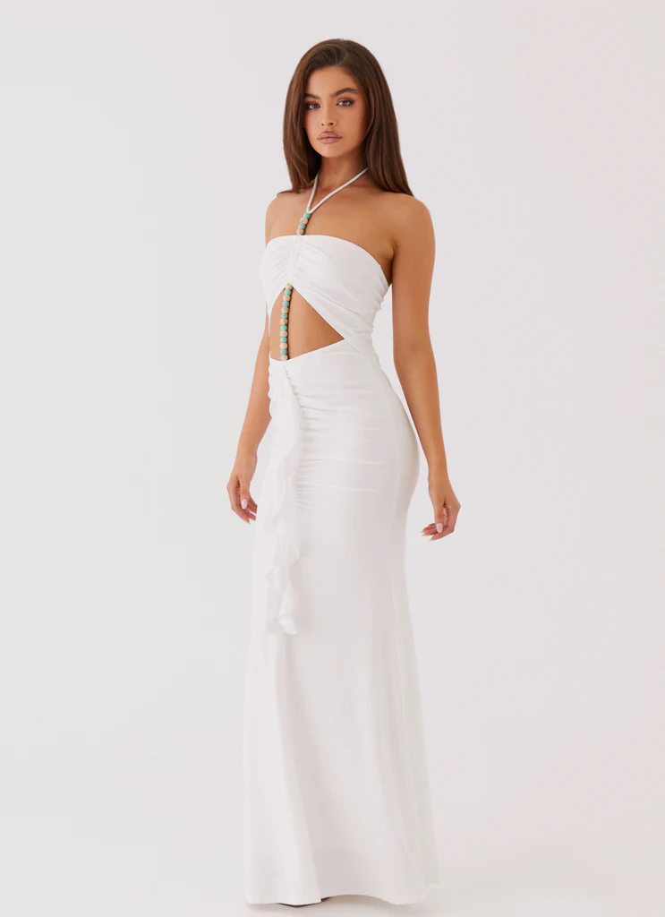 Robe maxi Serina à volants - Blanc
