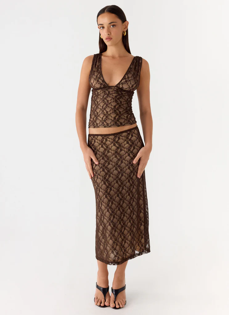 Jupe Midi en Dentelle Malachie - Chocolat