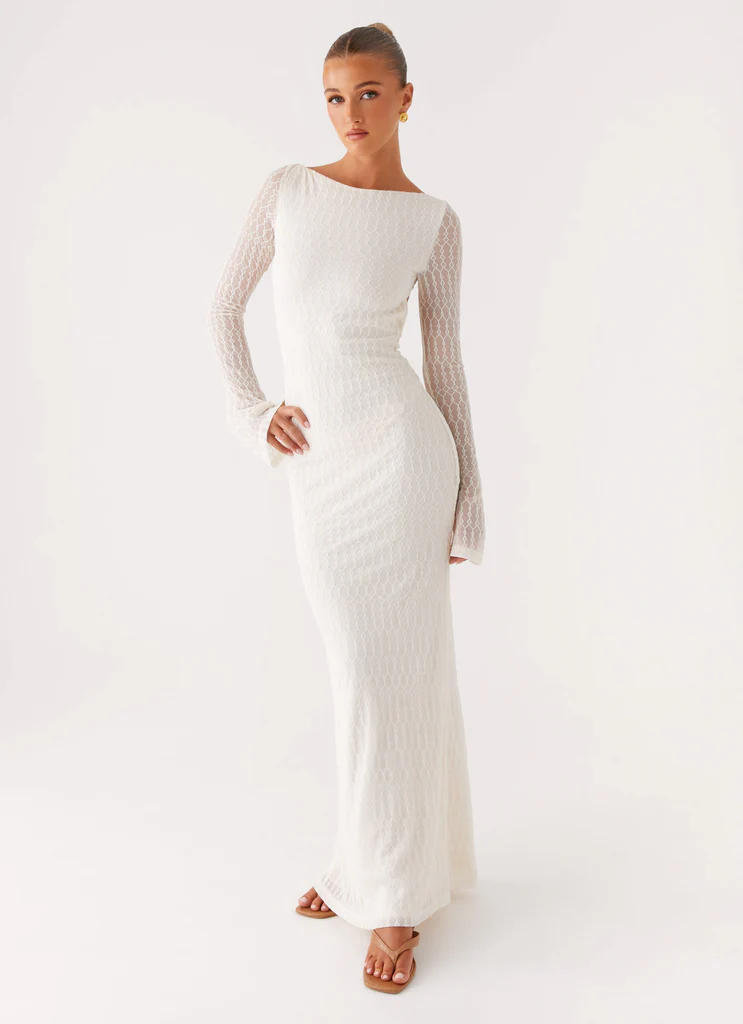 Robe Maxi à Manches Longues Éthérée - Ivoire