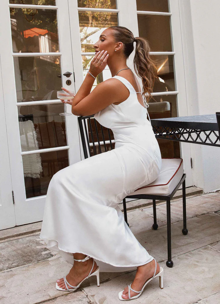Robe maxi satin Be Mine - Blanc pur