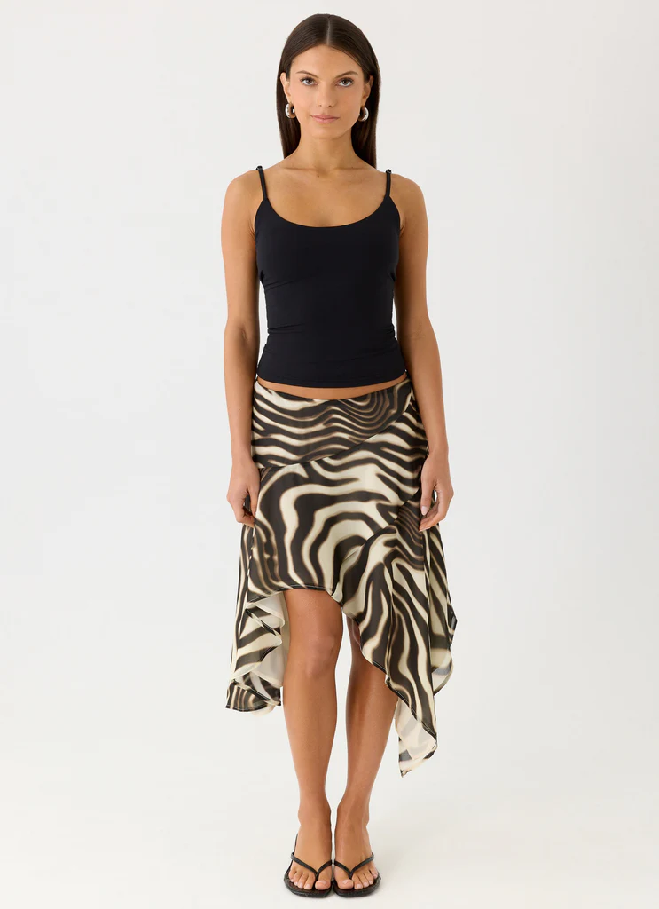 Jupe Midi Asymétrique à Haute Taille Kia - Zèbre