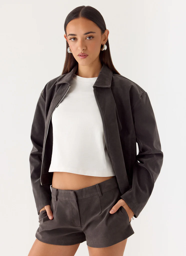 Veste Boxy en Simili Cuir Austina - Taupe Gris
