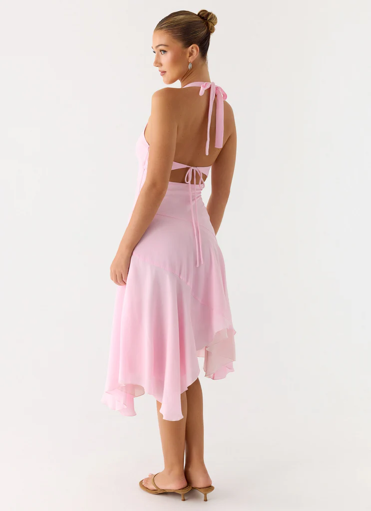 Robe Midi à bretelles croisées asymétrique Faelie - Rose