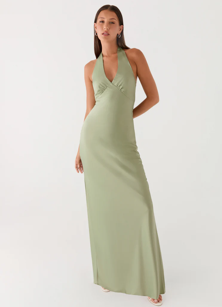 Robe maxi satin Heavy Hearted - Sauge