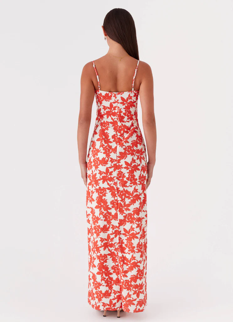 Robe maxi bustier à motif floral interdit - Floral rouge