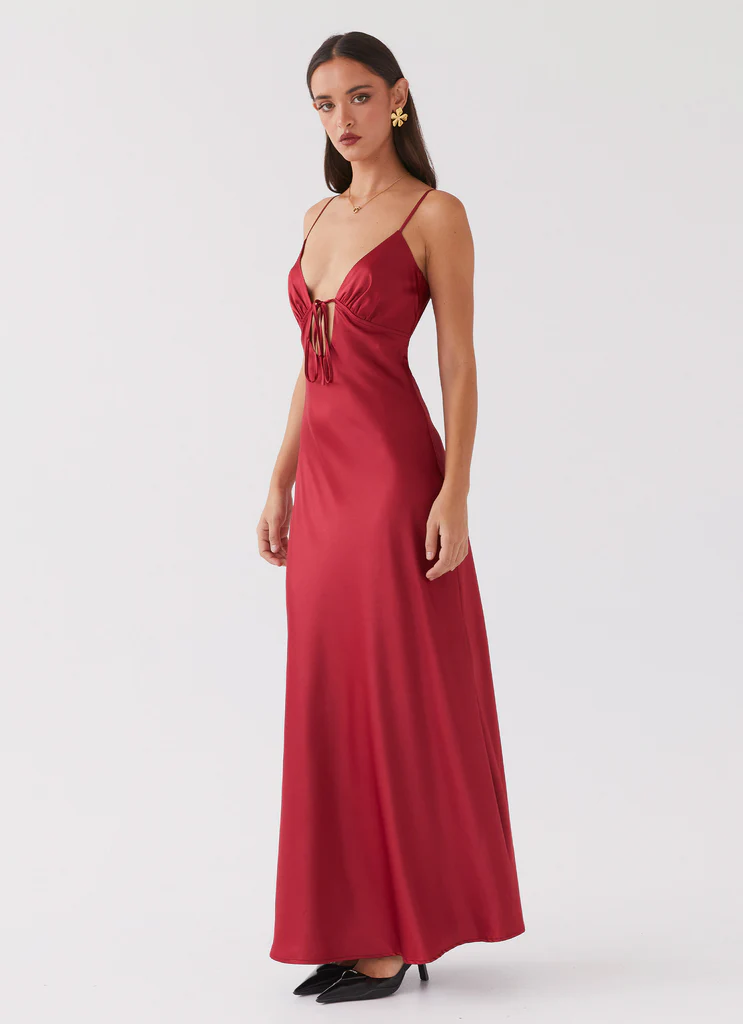 Robe Maxi Satin Flora - Cerise
