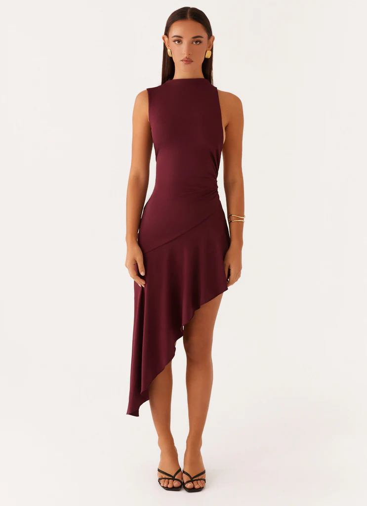 Robe Maxi Asymétrique Venetia - Maroon Profond