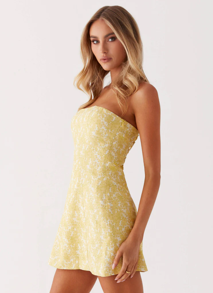 Robe Mini Sans bretelles Livvy - Fleurs jaunes
