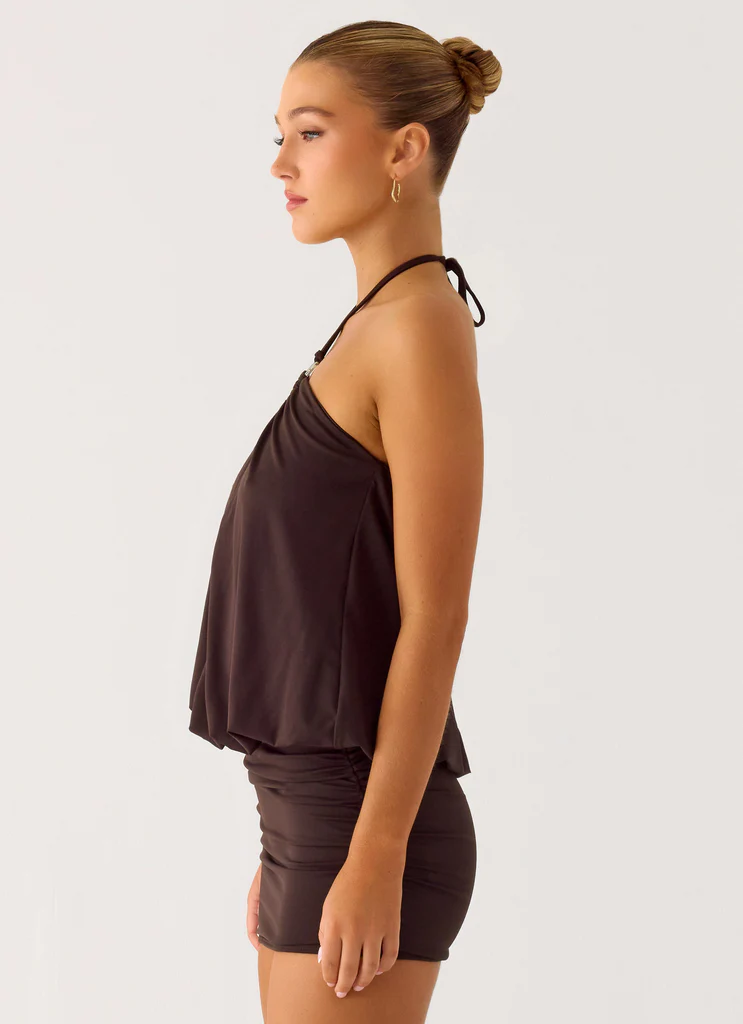 Robe Mini à Bretelles Jisoo - Chocolat Froid