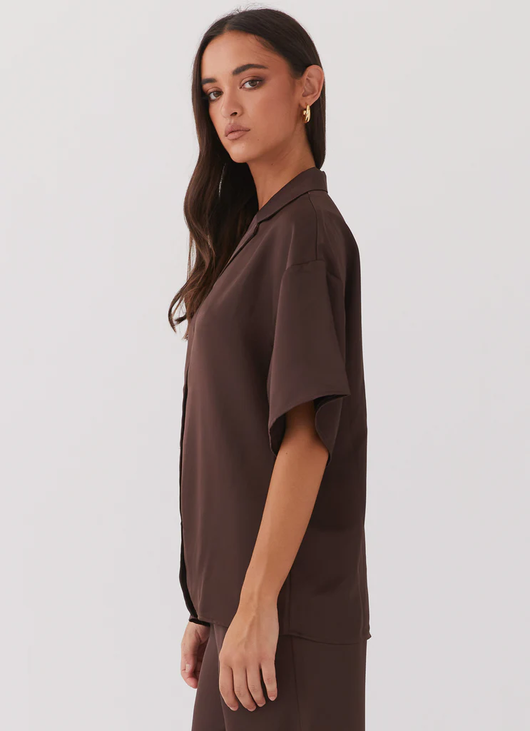 Chemise en satin Palm Cove - Chocolat