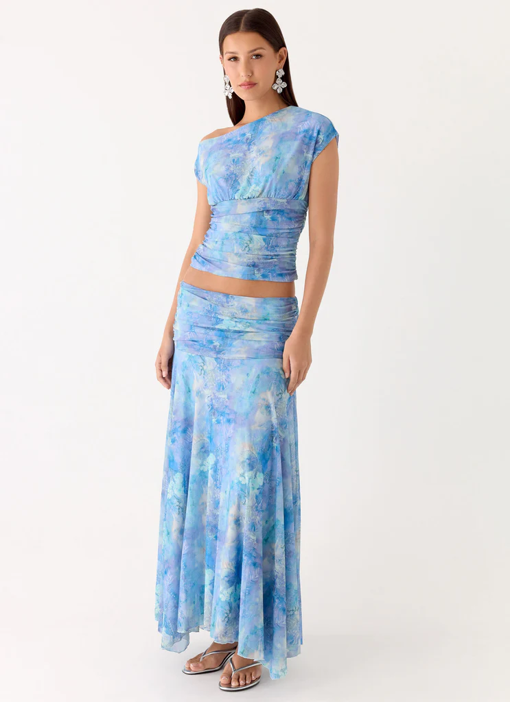 Jupe maxi à volants Liana - Aqua Paisley