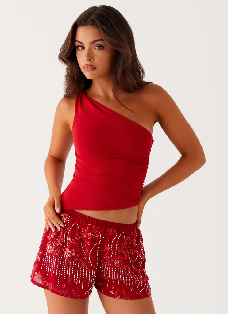 Shorts mini à paillettes Mercer - Rouge