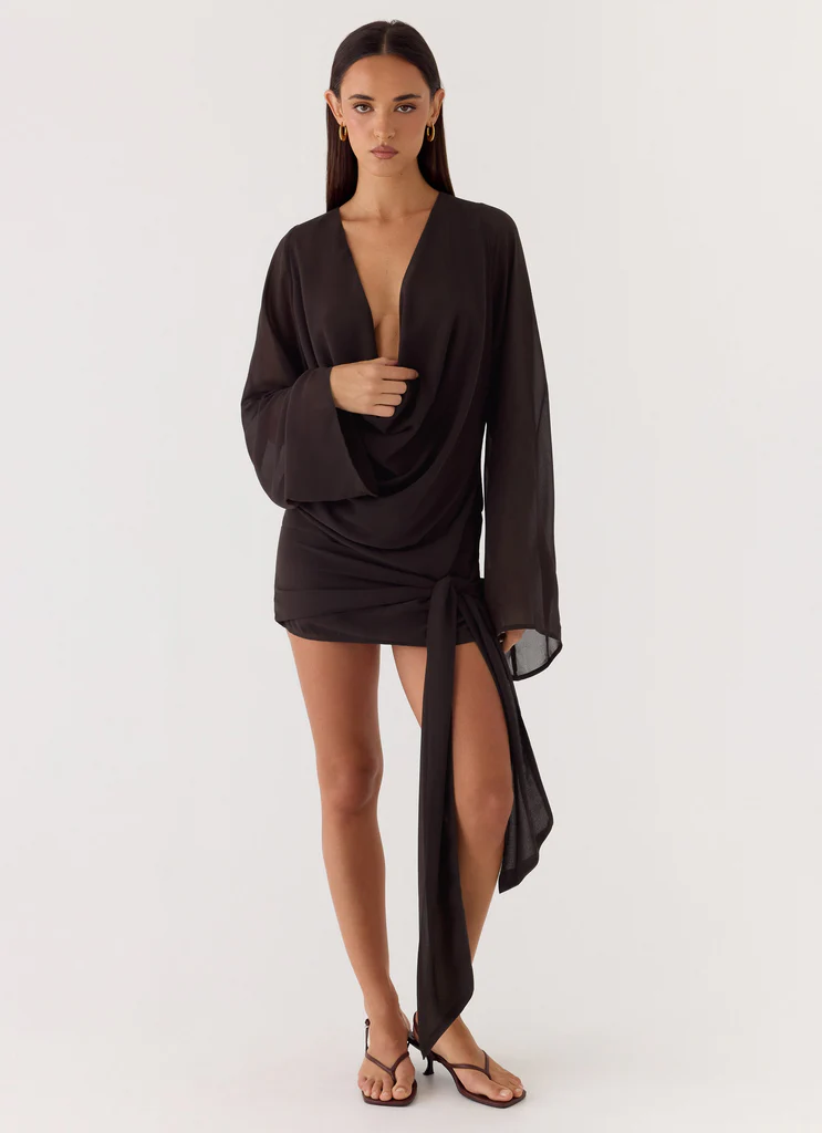Robe Mini à Manches Longues Sorrel – Chocolat Robe Mini à Manches Longues Sorrel - Chocolat