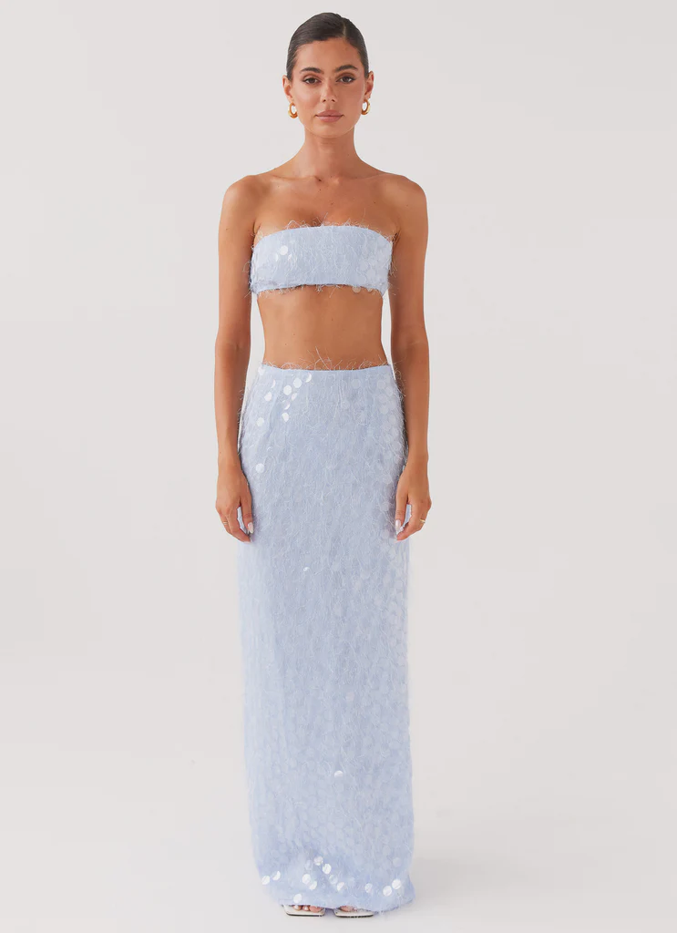 Jupe maxi à paillettes texturées Kyleigh - Brouillard lavande