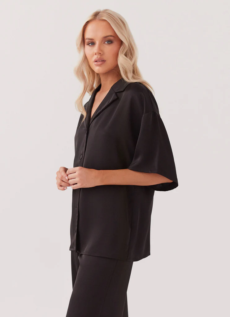 Chemise en satin Palm Cove - Noir