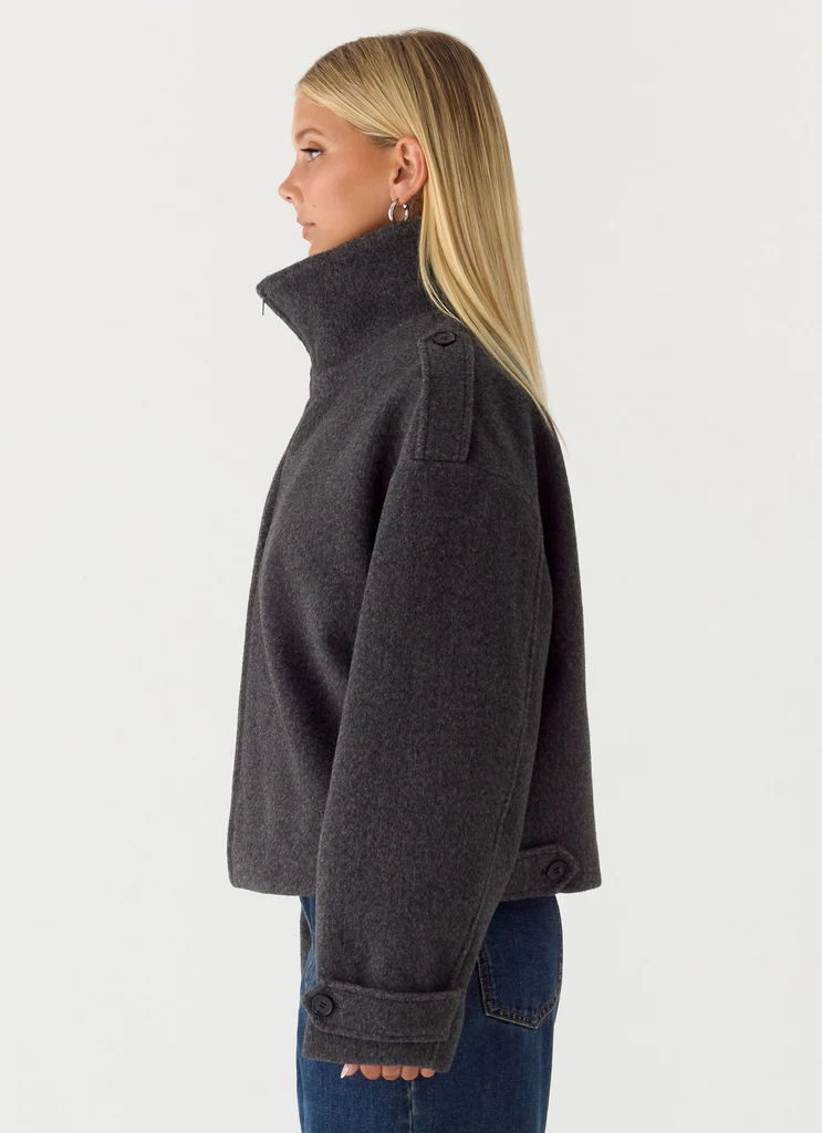 Kaiden - Veste Bomber en Laine Fausse - Gris Charbon