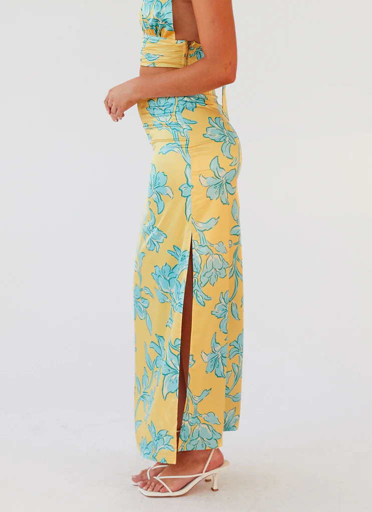 Jupe Maxi Satin Amalia - Golden Bloom