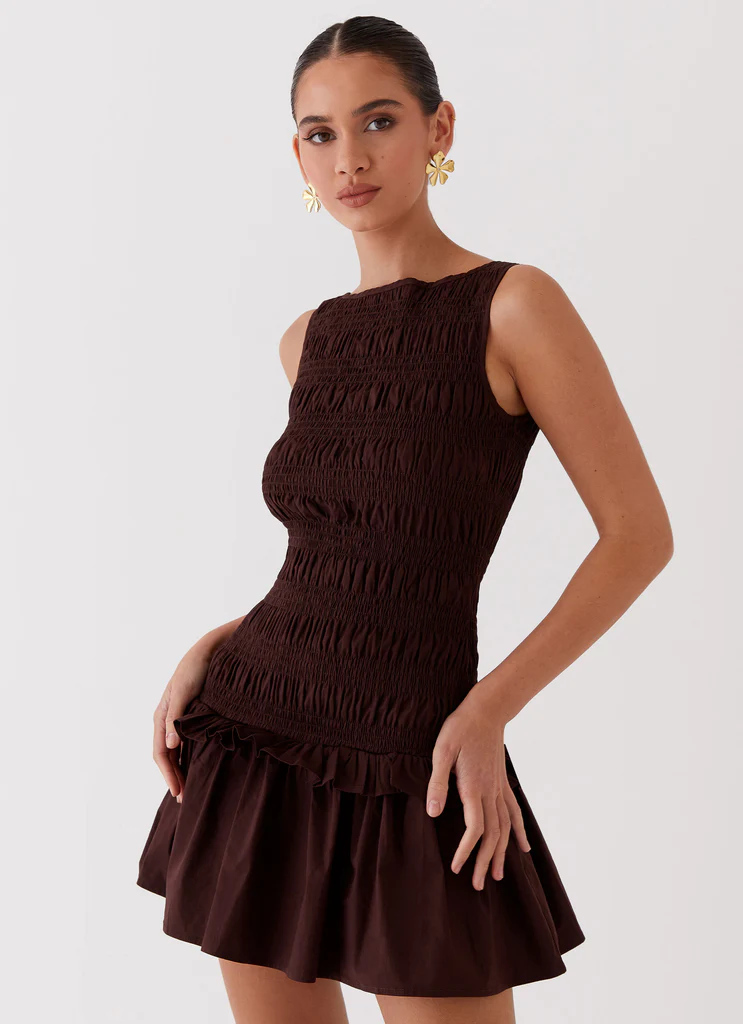 Robe Mini Effet Resserré Garden Kisses - Chocolat
