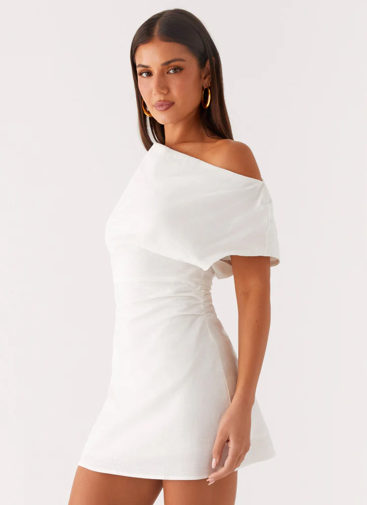 Robe Mini en Coton Asymétrique Moonlight Oasis - Blanc Crème