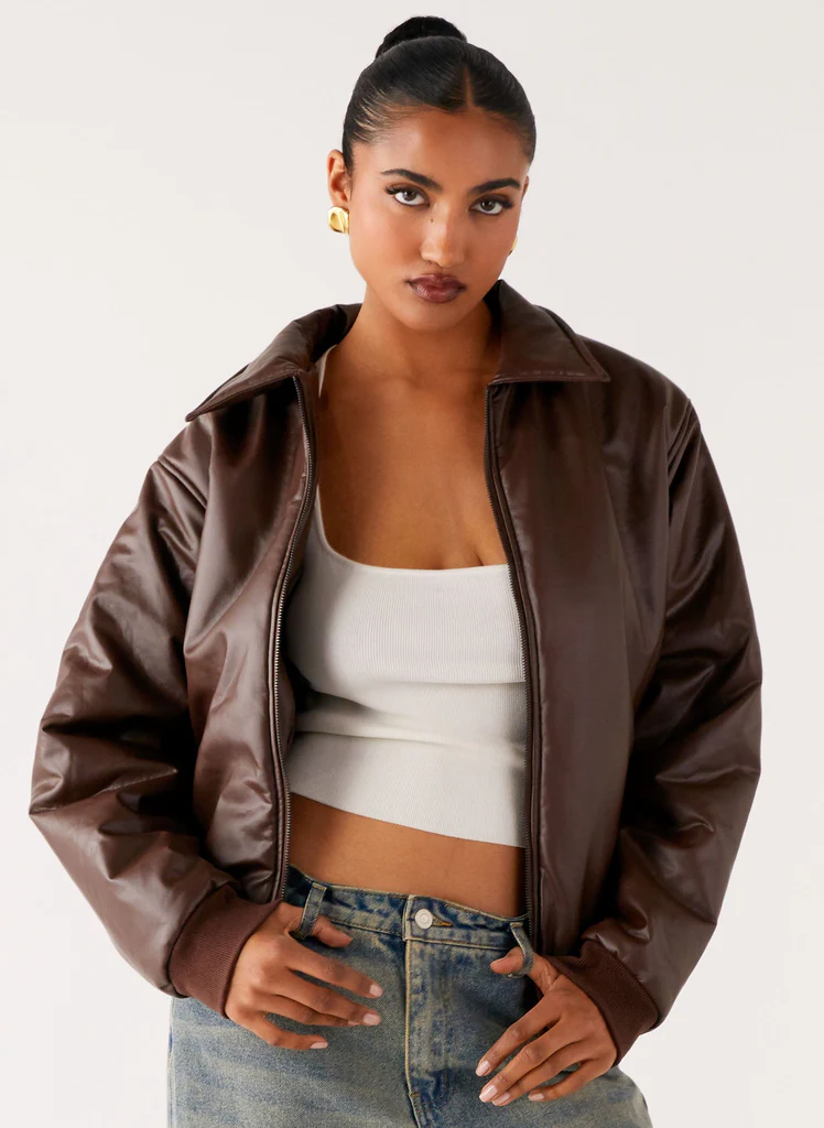 Veste de bombardier en cuir synthétique Outlands - Chocolat