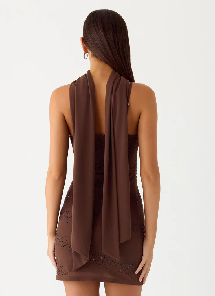 Robe mini à foulard perlé Paloma Days – Chocolat Robe mini à foulard perlé Paloma Days - Chocolat