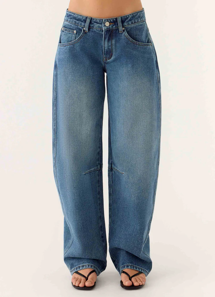 Jean denim à jambes bouffantes Stevie taille basse - Bleu moyen