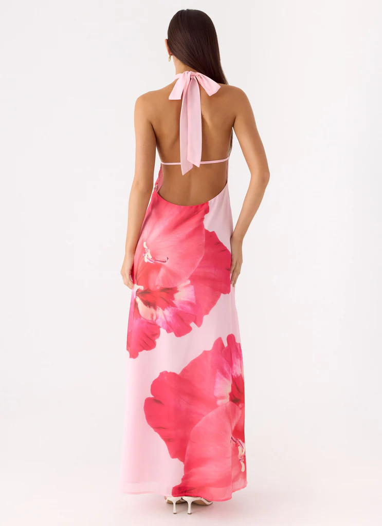 Robe Maxi Len - Fleurs Roses
