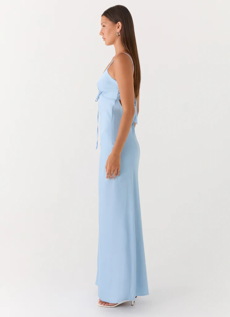 Robe maxi satin Flora - Bleu glace